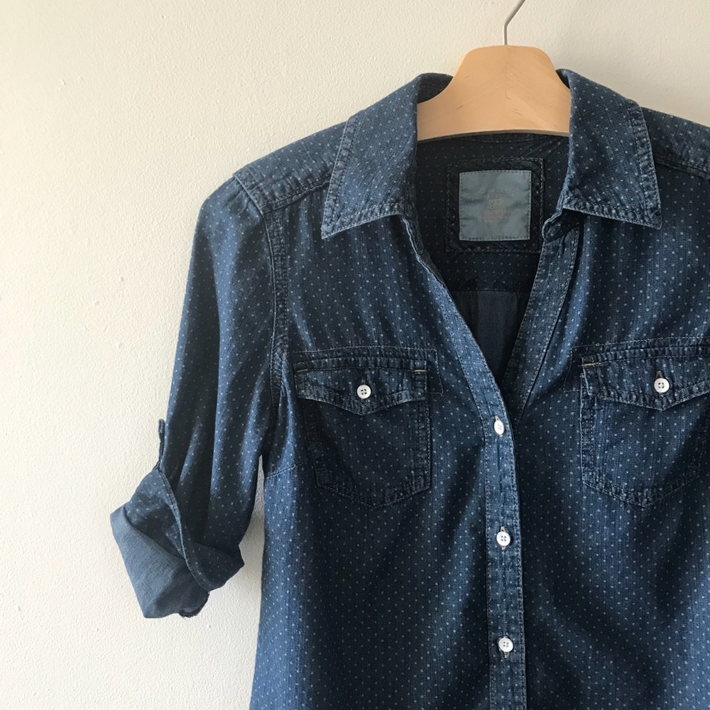 Sonoma 3/4 Sleeve Polka Dot Button Down